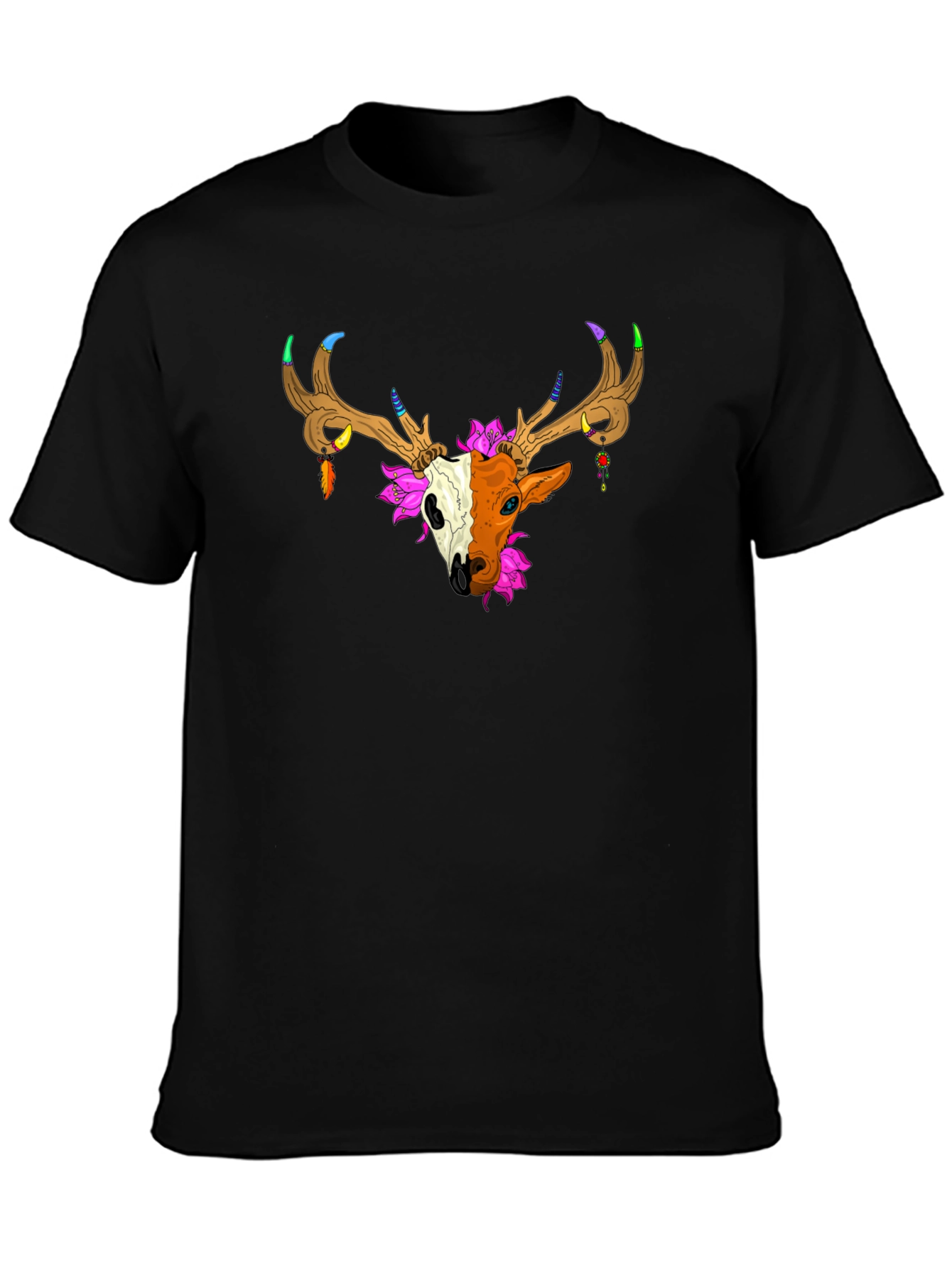 Deer Skull Graphic Tee - Unique Artistic Design