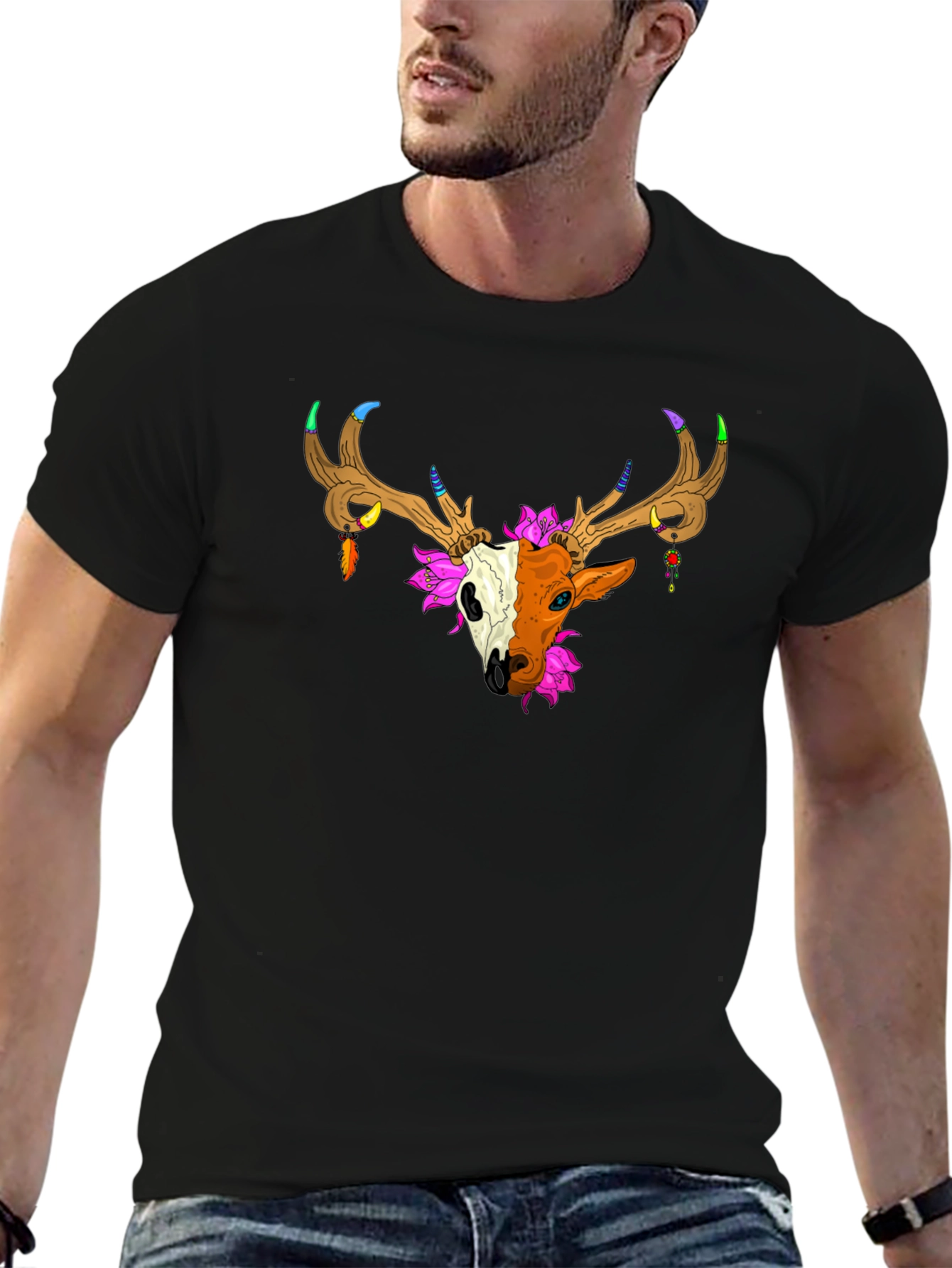 Deer Skull Graphic Tee - Unique Artistic Design