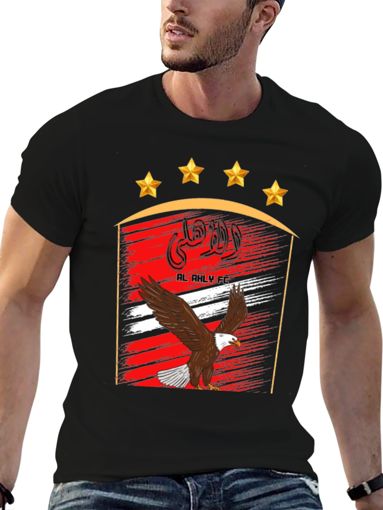 Mens Black T-Shirt with Eagle and Stars Graphic Print