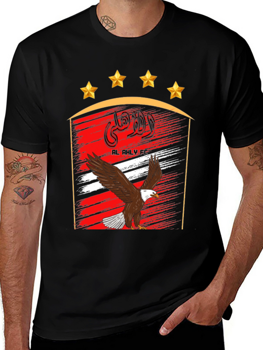 Mens Black T-Shirt with Eagle and Stars Graphic Print