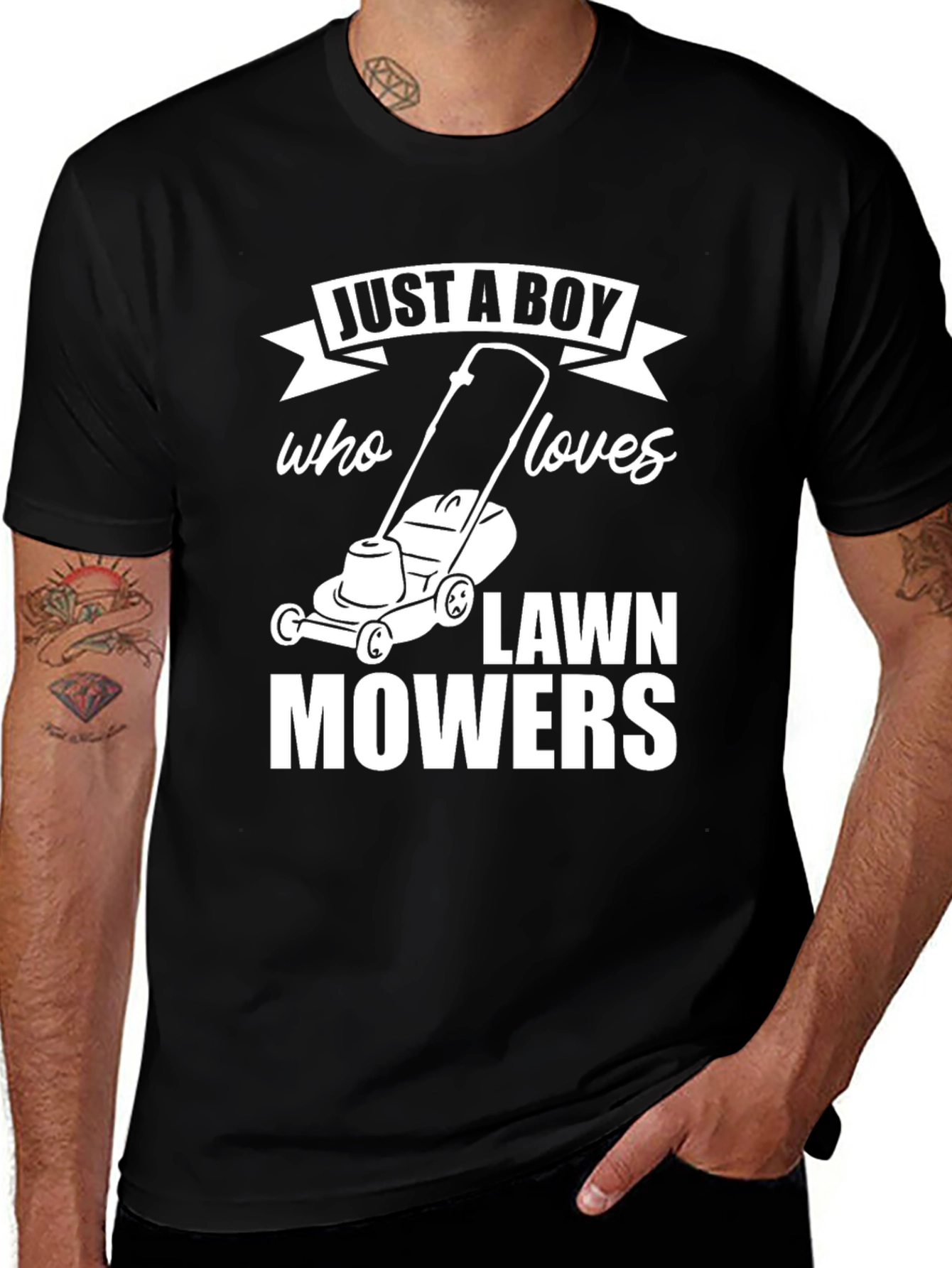 Just A Boy Who Loves Lawn Mowers Black T-Shirt