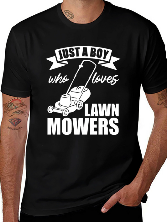 Just A Boy Who Loves Lawn Mowers Black T-Shirt