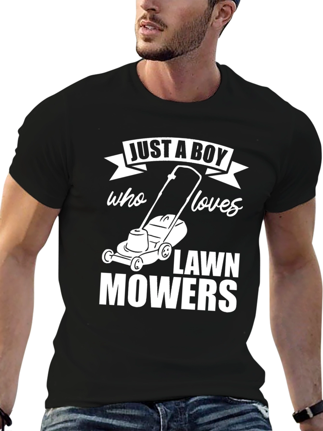 Just A Boy Who Loves Lawn Mowers Black T-Shirt