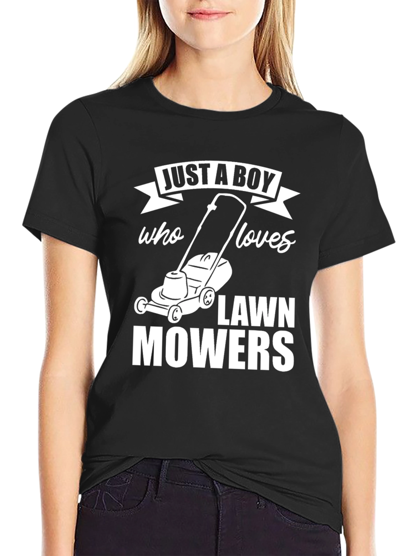 Just A Boy Who Loves Lawn Mowers Black T-Shirt