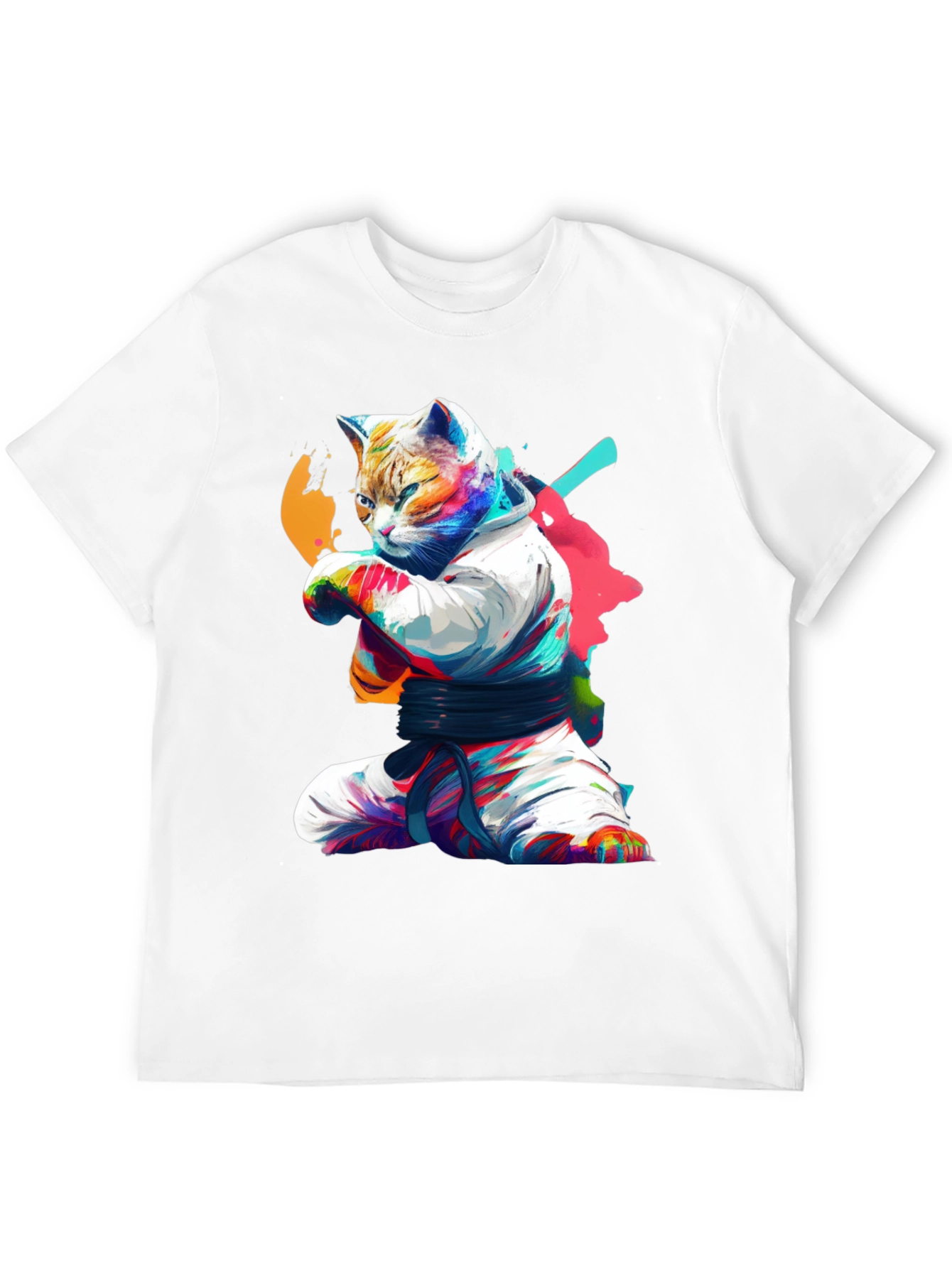 Karate Cat Graphic T-Shirt - Black Cotton Tee