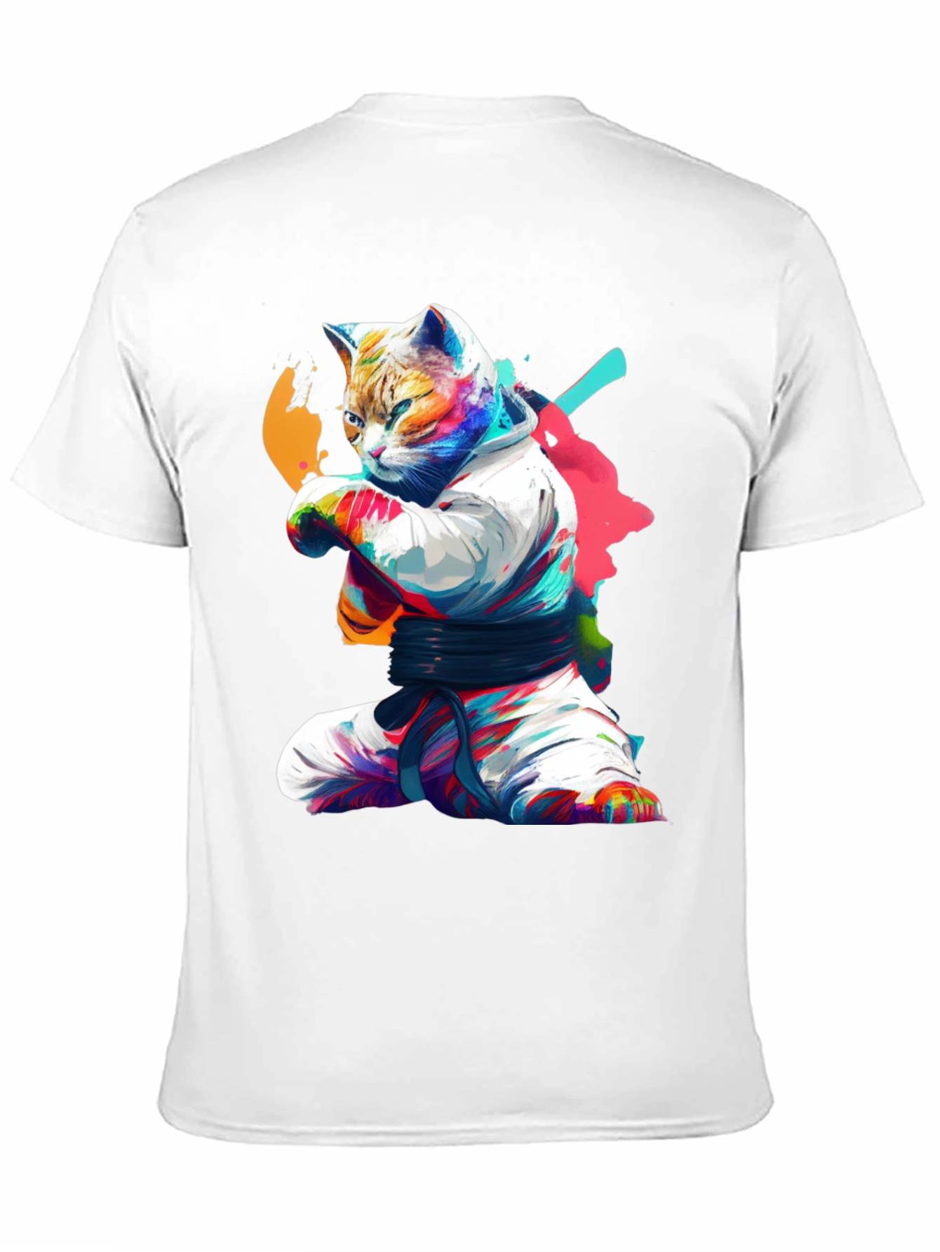 Karate Cat Graphic T-Shirt - Black Cotton Tee