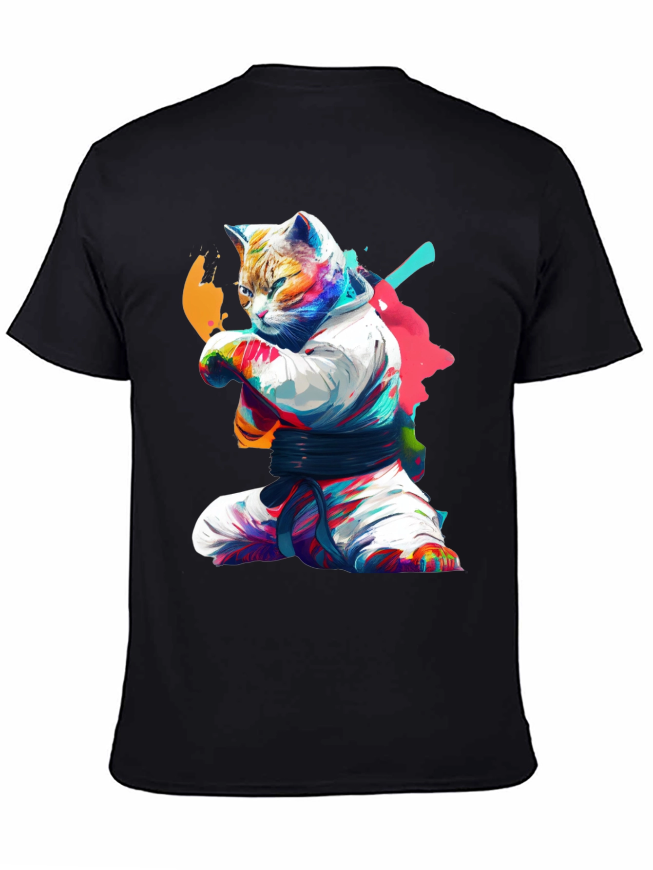 Karate Cat Graphic T-Shirt - Black Cotton Tee
