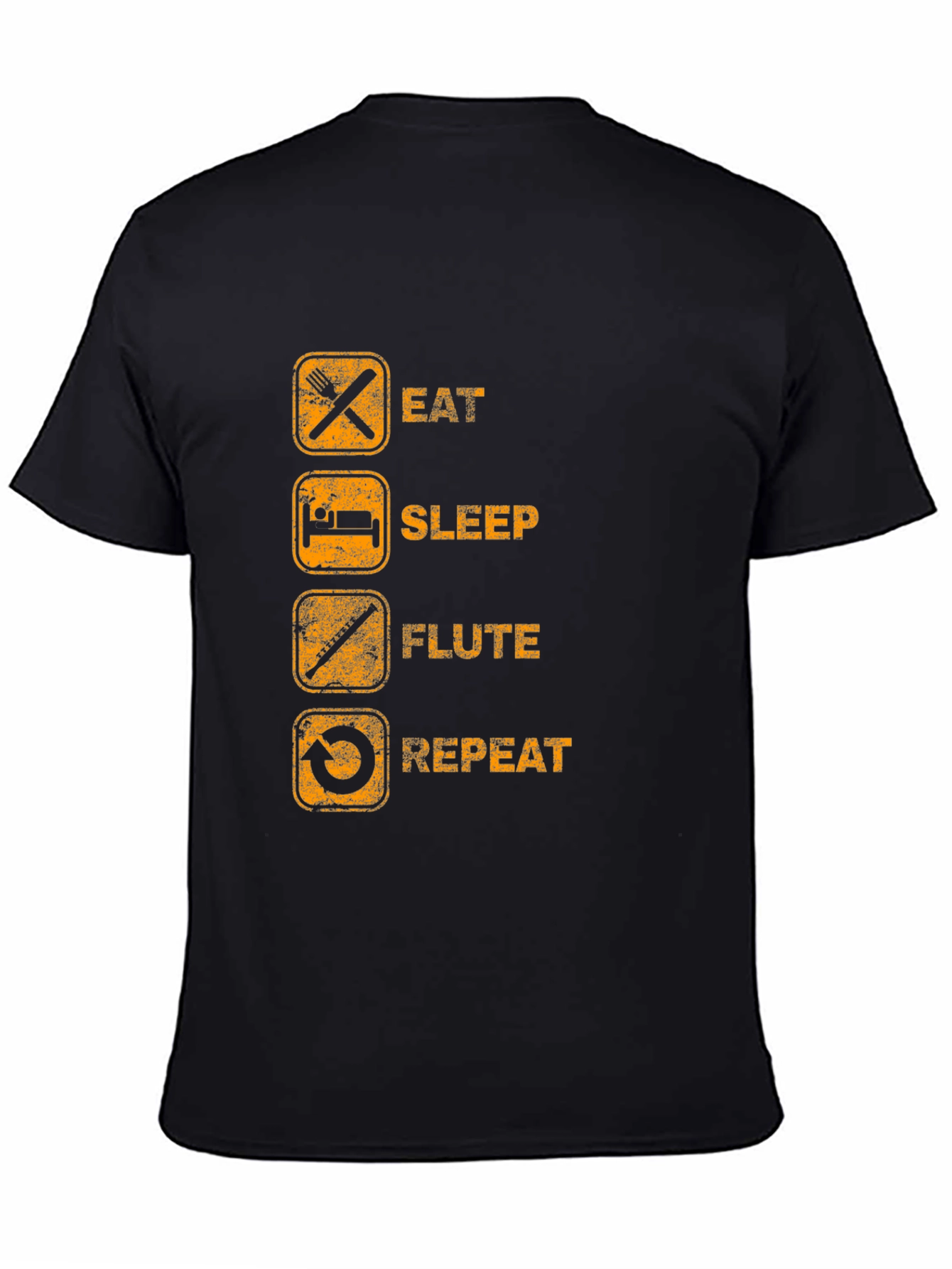 Eat Sleep Flute Repeat Black Graphic T-Shirt