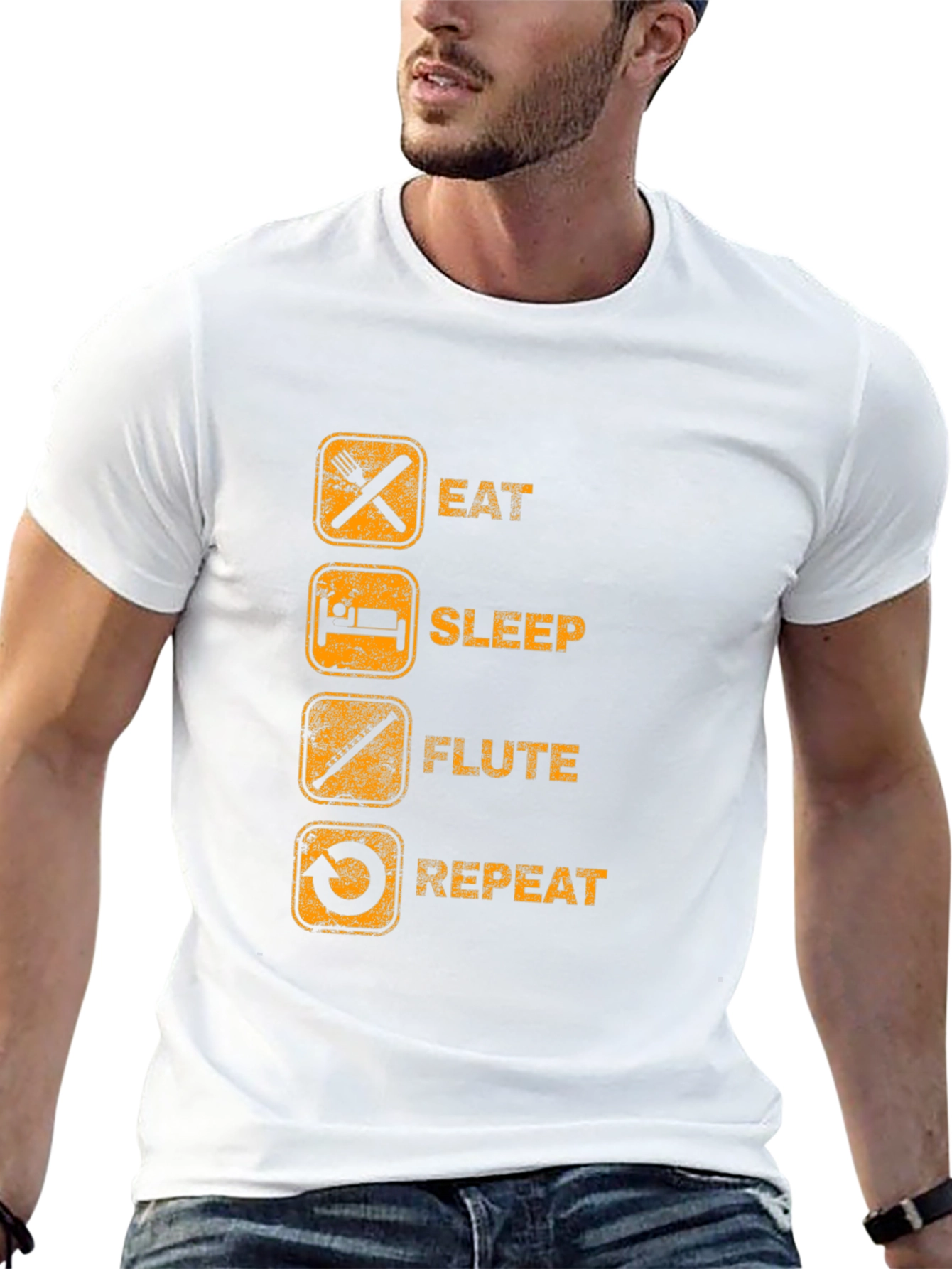 Eat Sleep Flute Repeat Black Graphic T-Shirt
