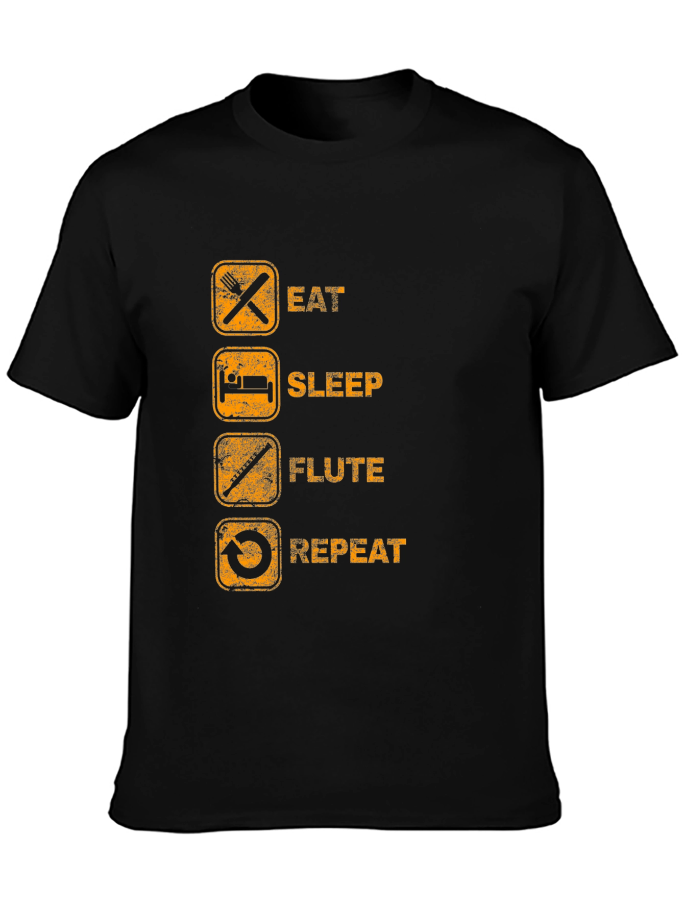 Eat Sleep Flute Repeat Black Graphic T-Shirt