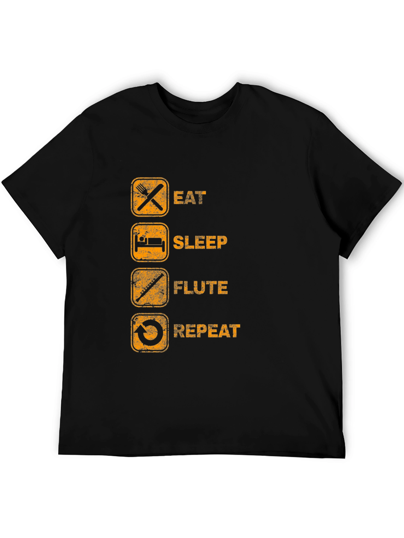 Eat Sleep Flute Repeat Black Graphic T-Shirt