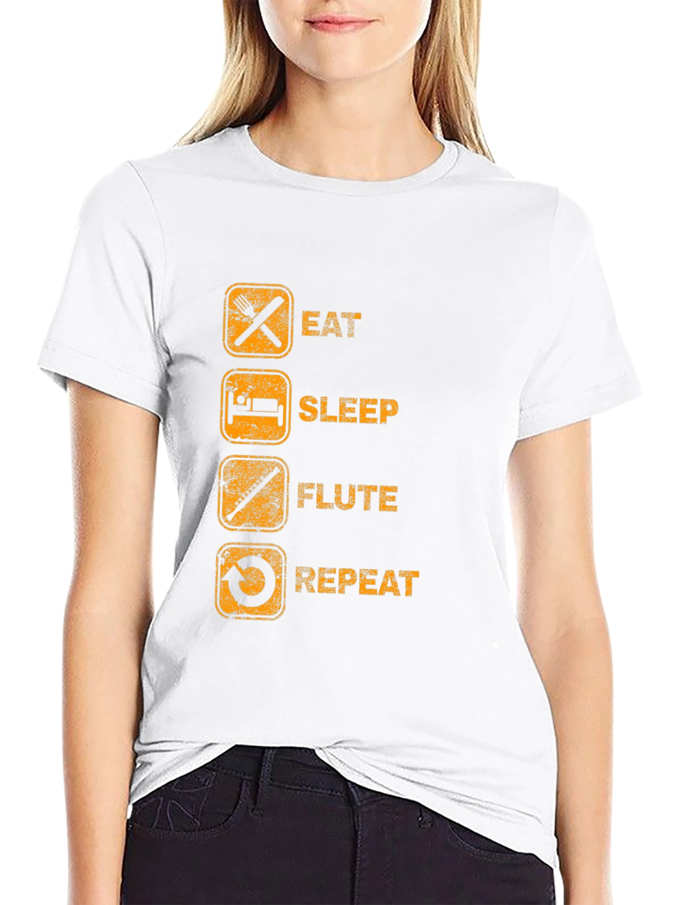 Eat Sleep Flute Repeat Black Graphic T-Shirt