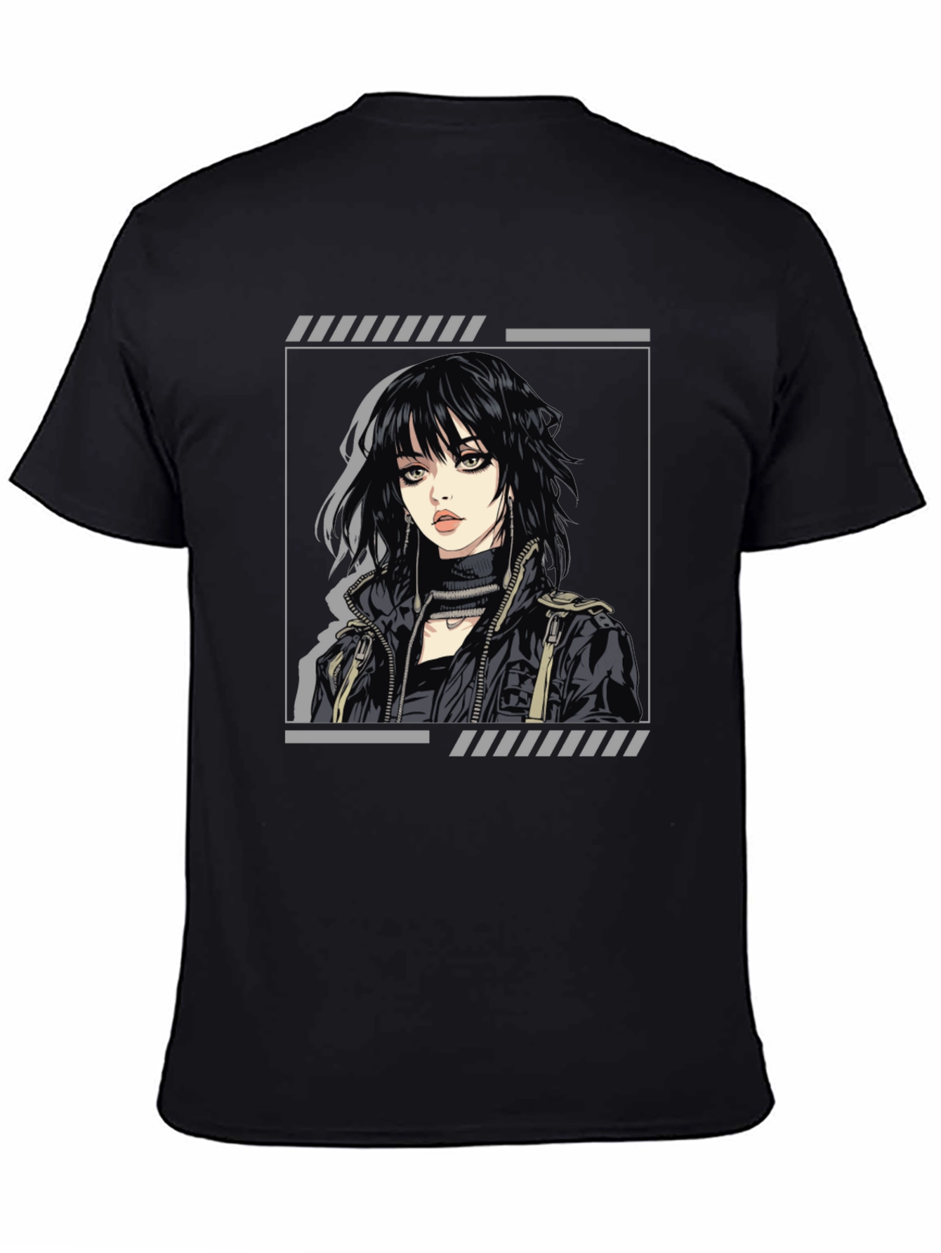 Edgy Anime Girl Graphic Black T-Shirt