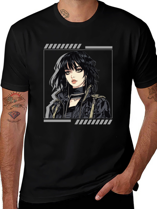 Edgy Anime Girl Graphic Black T-Shirt
