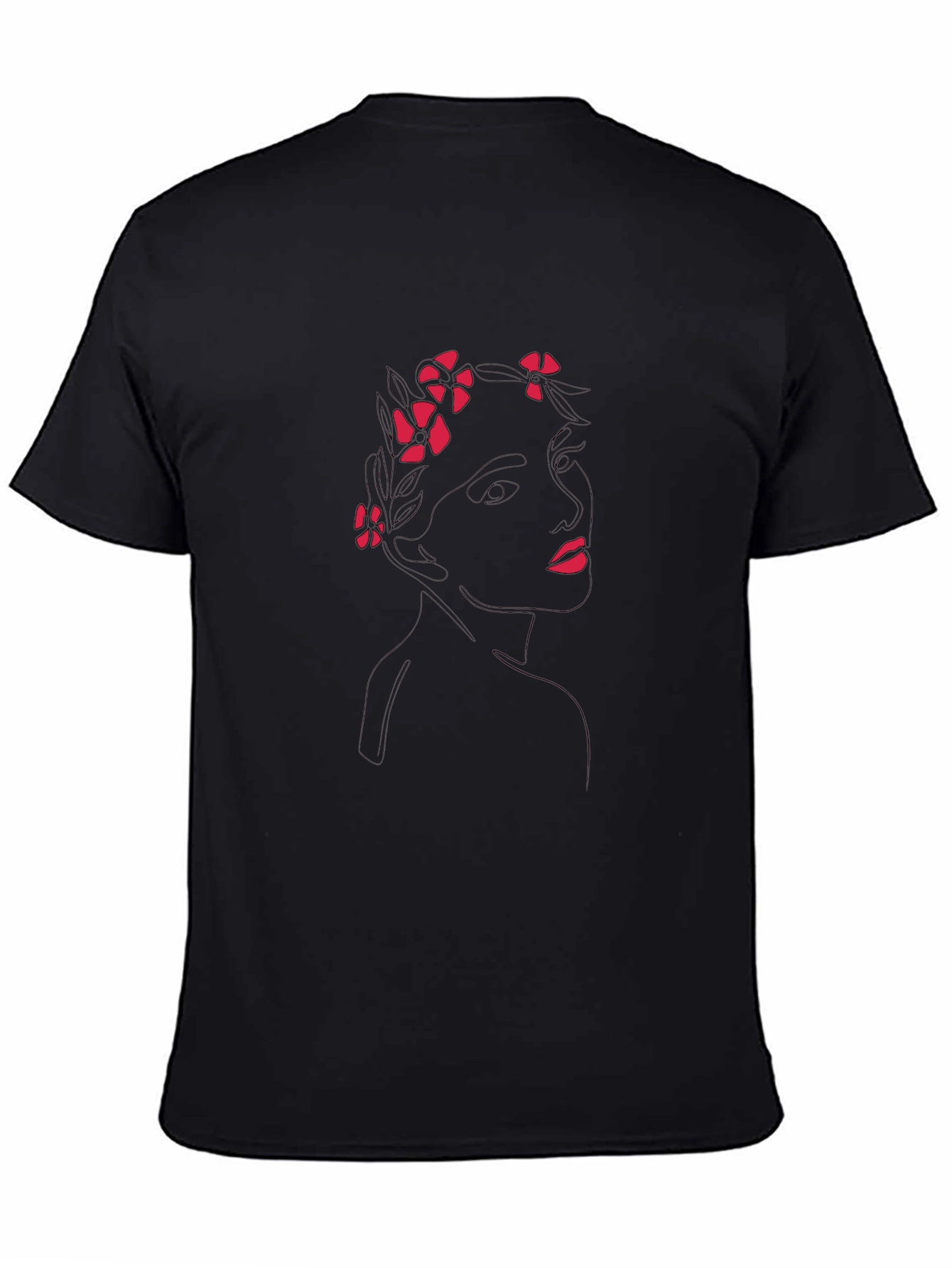 Floral Line Art Black T-Shirt