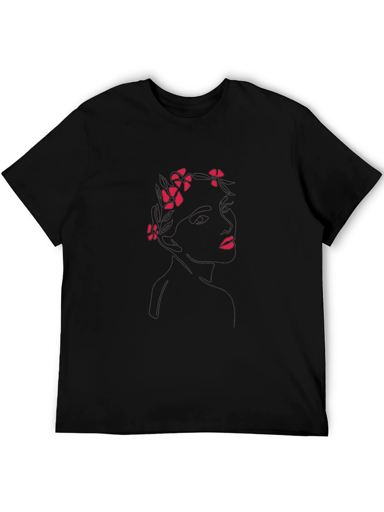 Floral Line Art Black T-Shirt