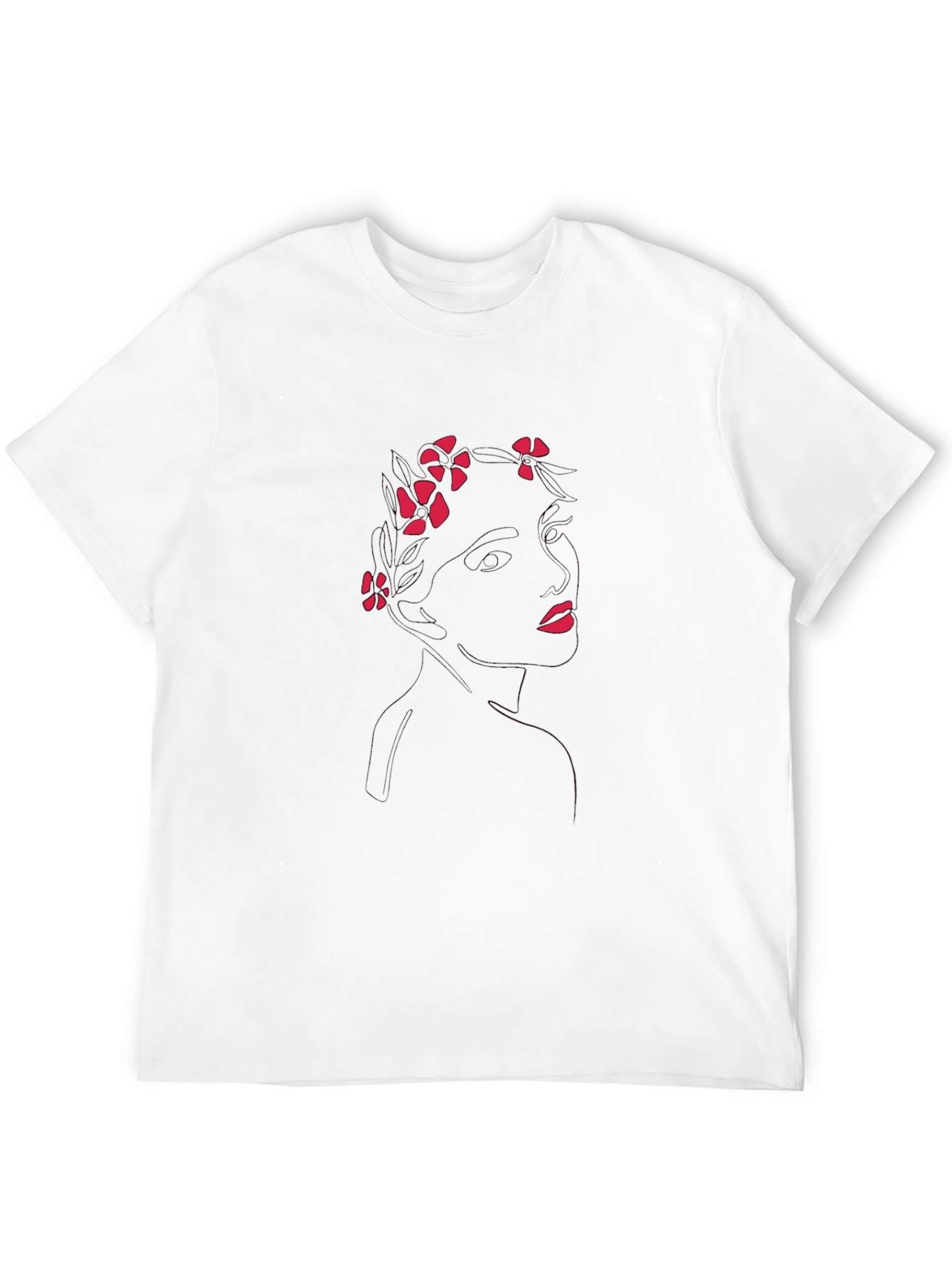 Floral Line Art Black T-Shirt