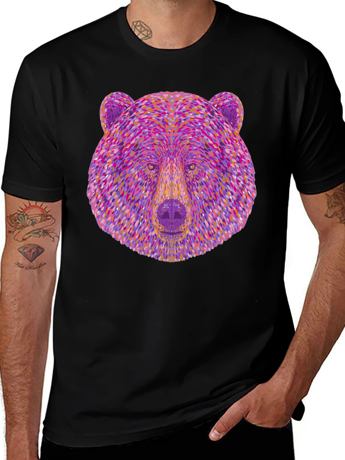 Abstract Bear Head Graphic T-Shirt