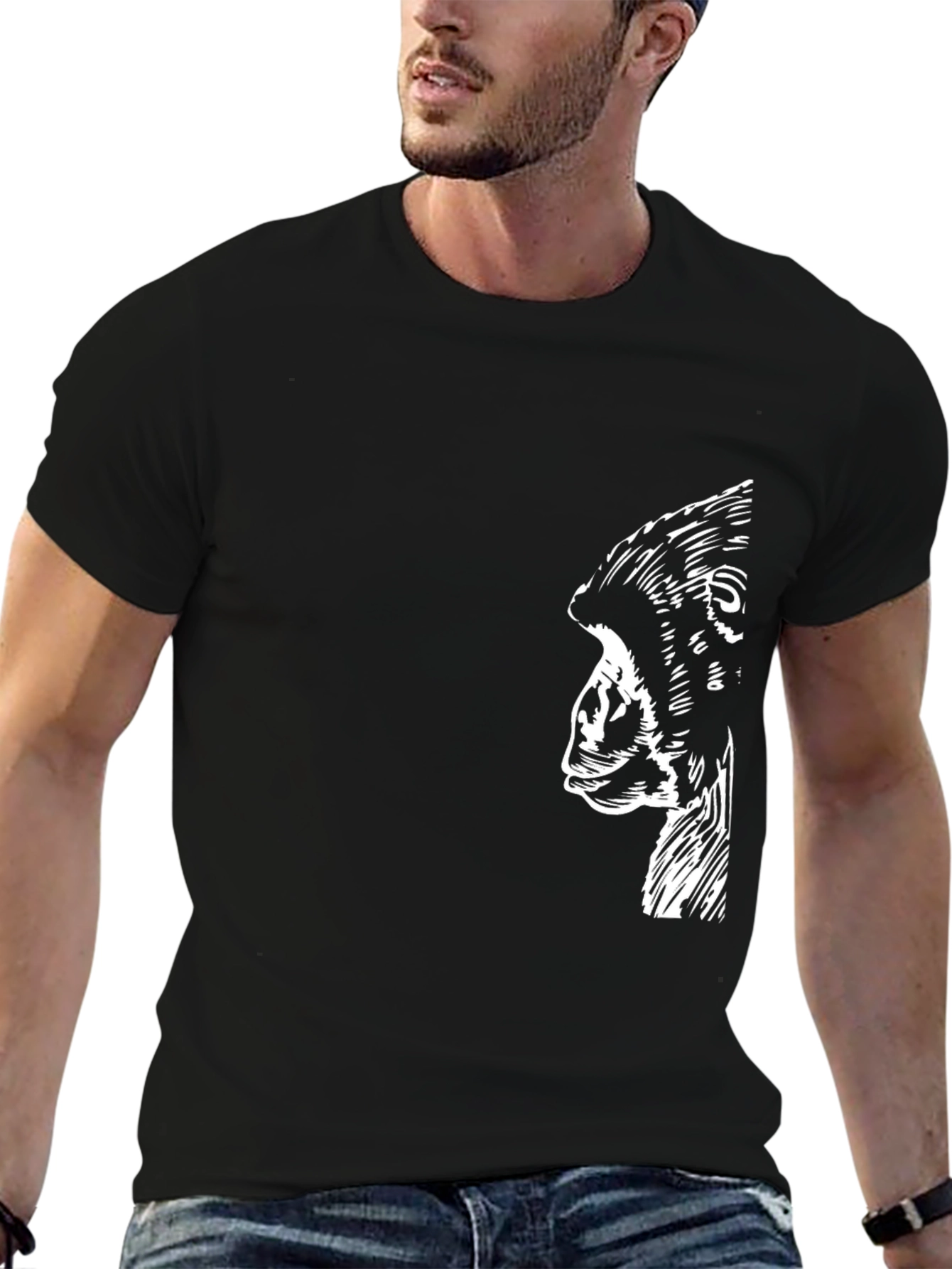 Mens Gorilla Profile Graphic Black T-Shirt
