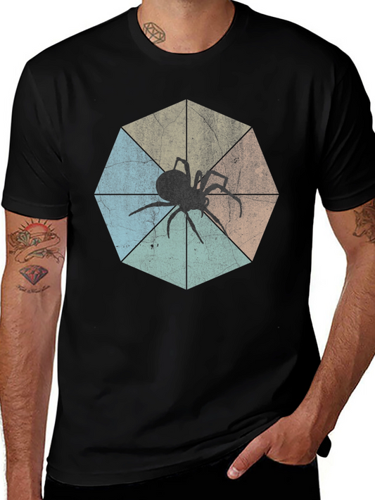Retro Spider Graphic Tee - Black Cotton T-Shirt