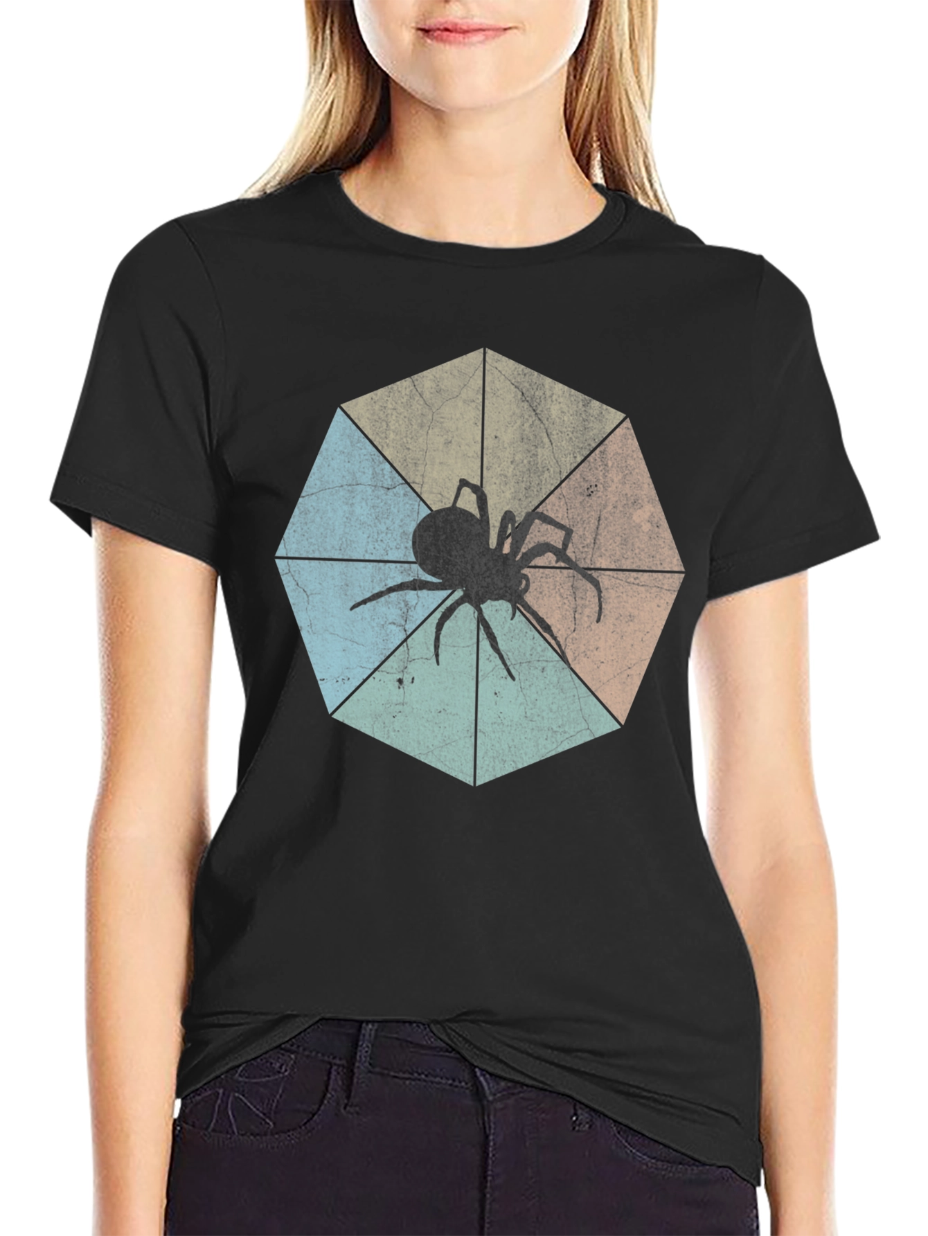Retro Spider Graphic Tee - Black Cotton T-Shirt