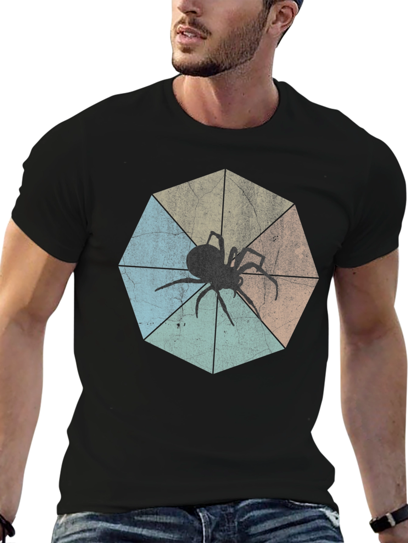 Retro Spider Graphic Tee - Black Cotton T-Shirt