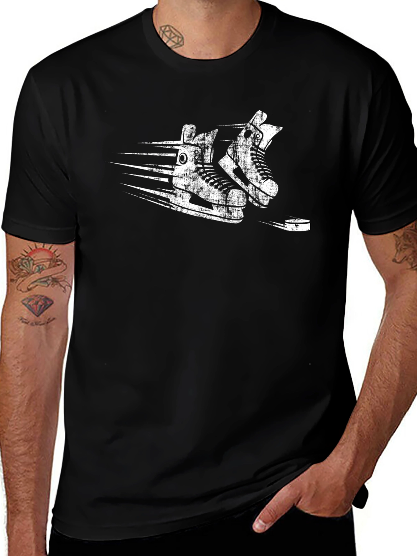 Hockey Skate Graphic Tee - Retro Black Shirt