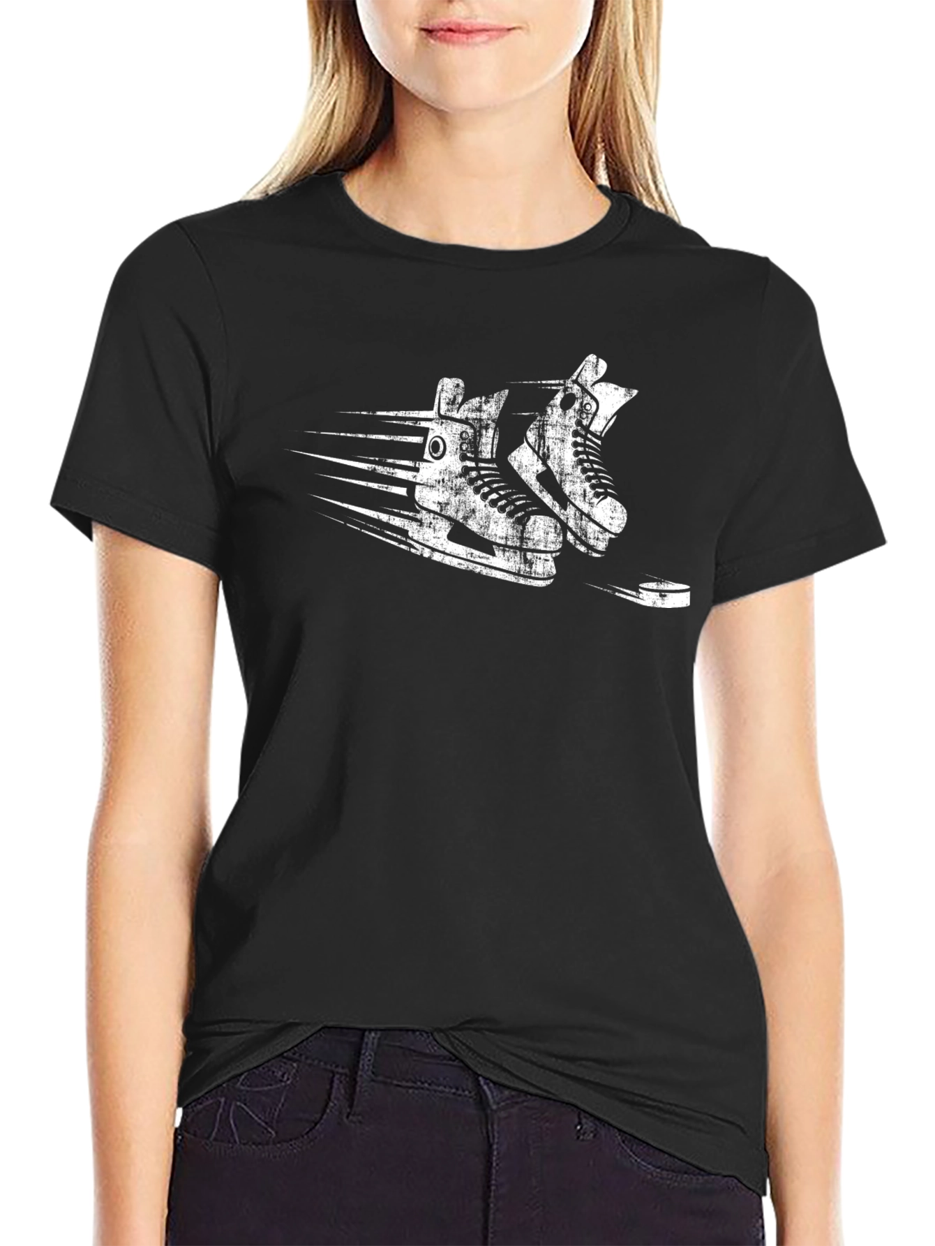 Hockey Skate Graphic Tee - Retro Black Shirt