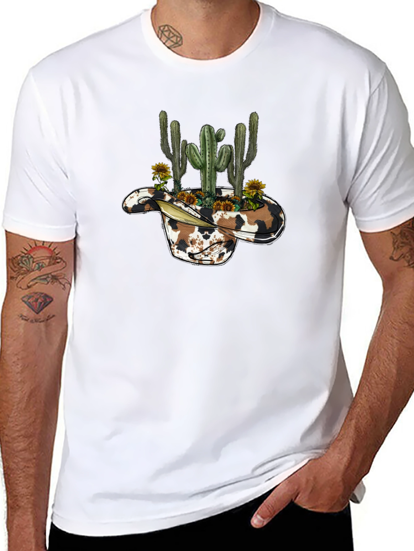 Cowboy Hat Cactus Graphic Tee - Western Style Shirt
