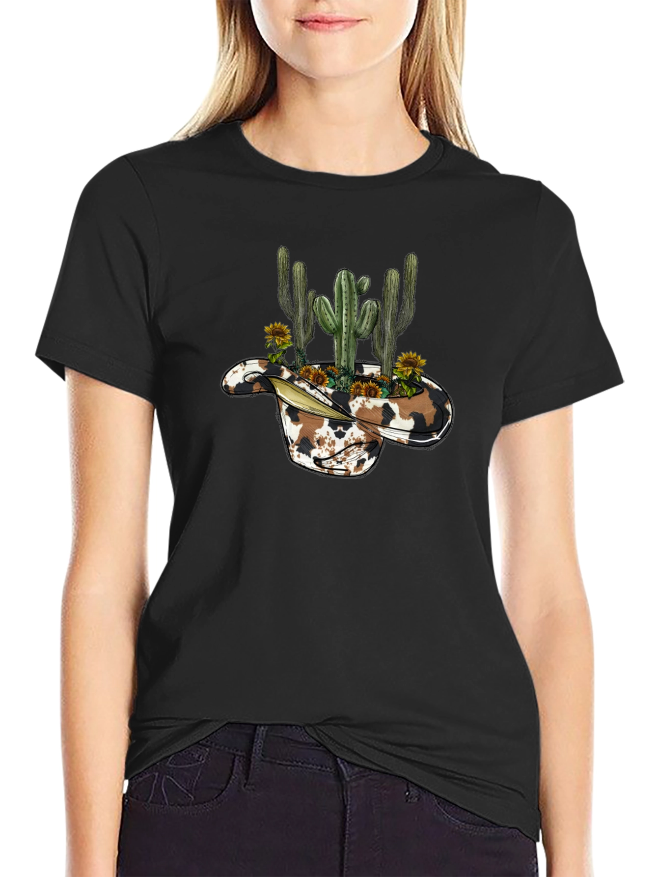 Cowboy Hat Cactus Graphic Tee - Western Style Shirt