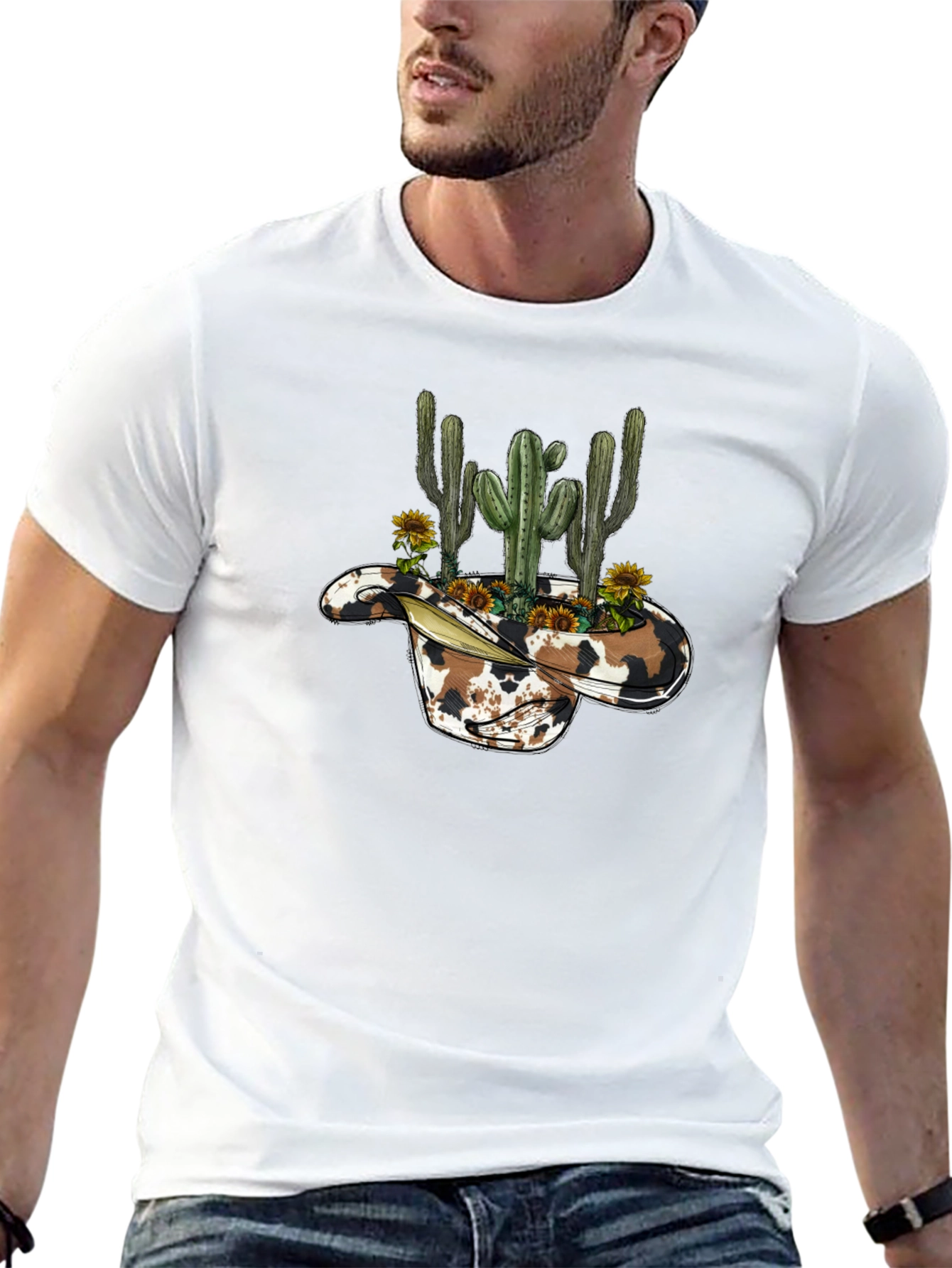 Cowboy Hat Cactus Graphic Tee - Western Style Shirt