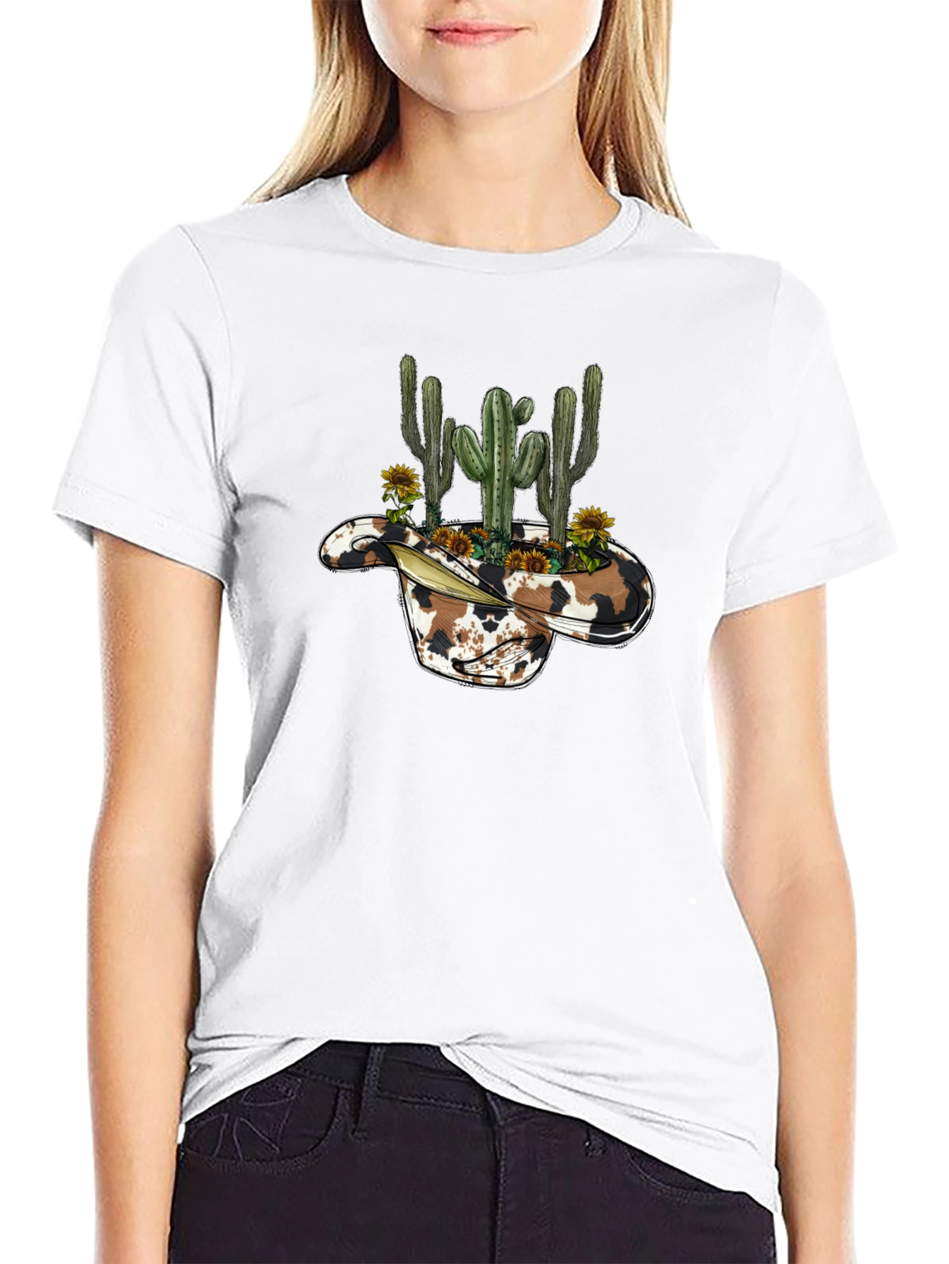 Cowboy Hat Cactus Graphic Tee - Western Style Shirt