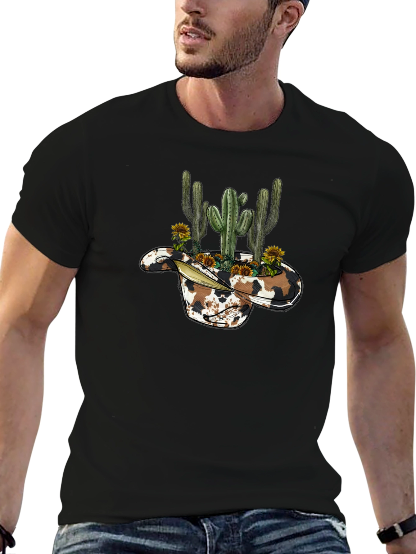 Cowboy Hat Cactus Graphic Tee - Western Style Shirt