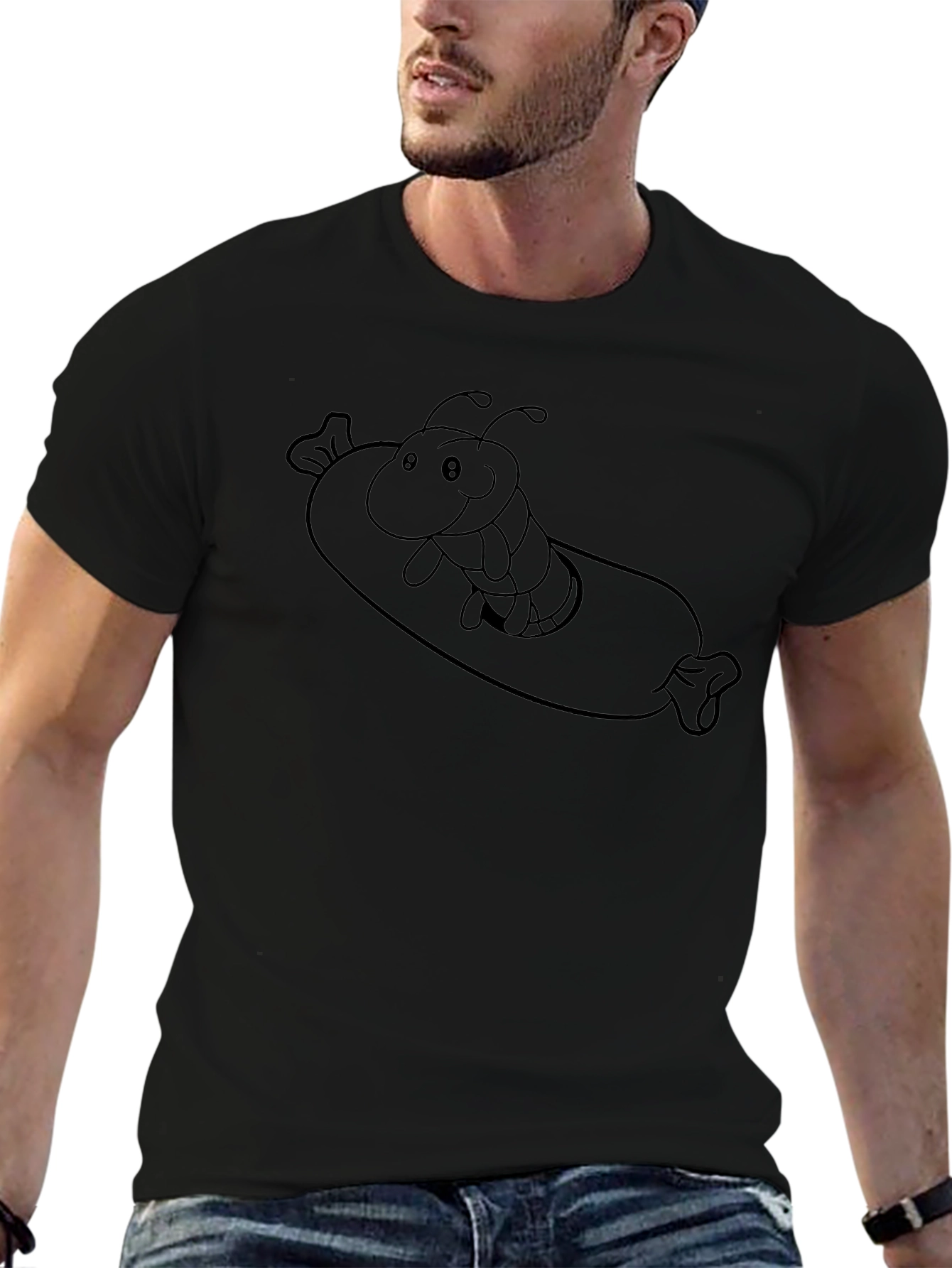 Cartoon Caterpillar Hotdog T-Shirt - Unisex Black Tee