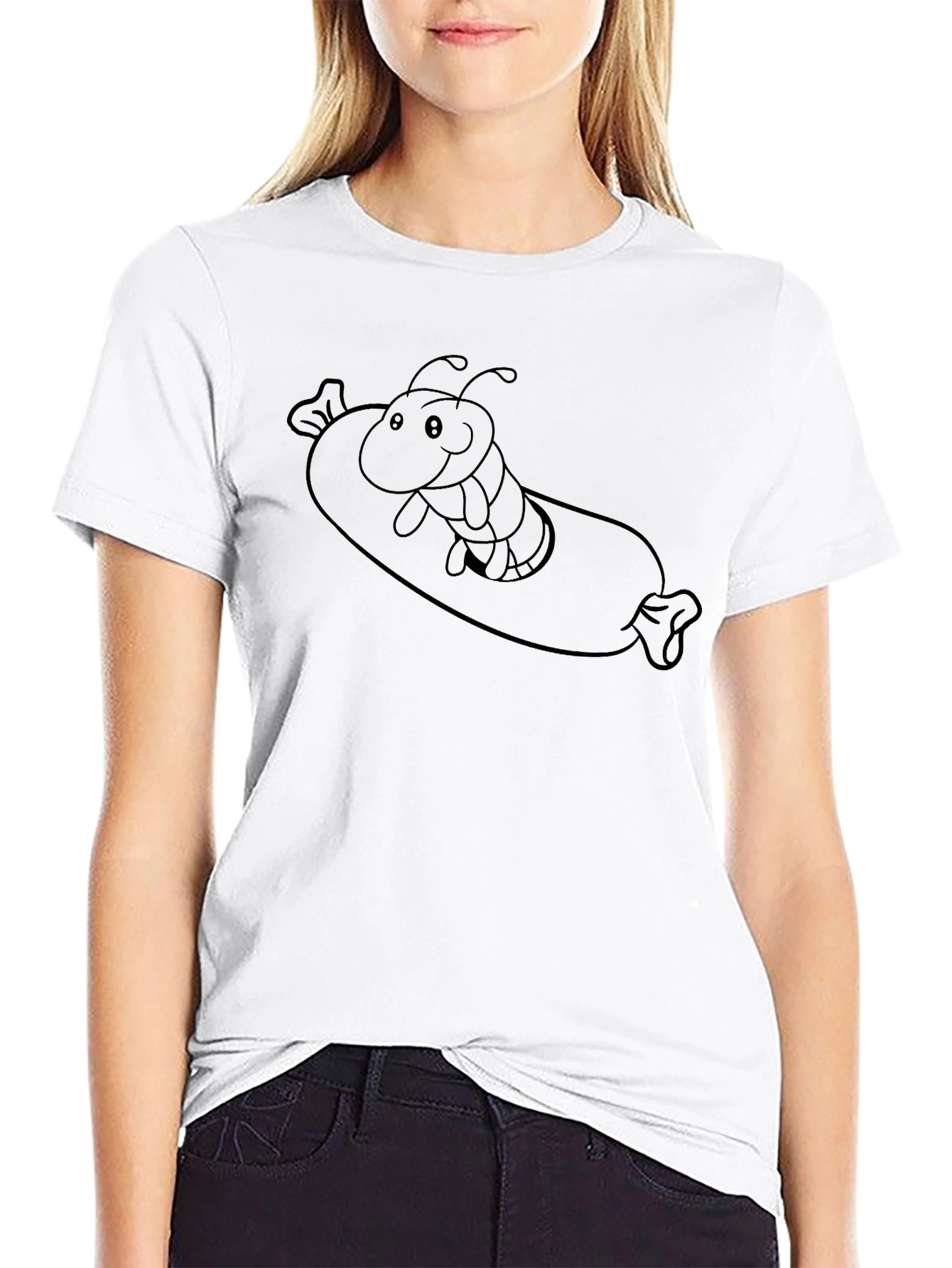 Cartoon Caterpillar Hotdog T-Shirt - Unisex Black Tee