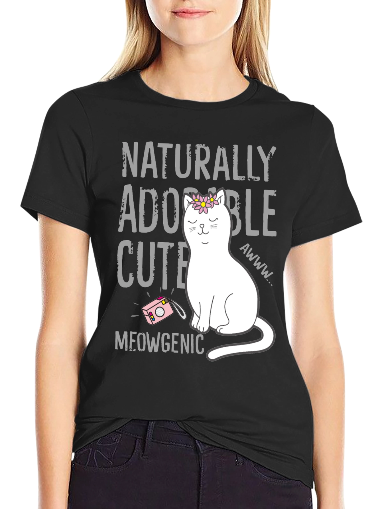 Naturally Adorable Cute Cat Graphic T-Shirt
