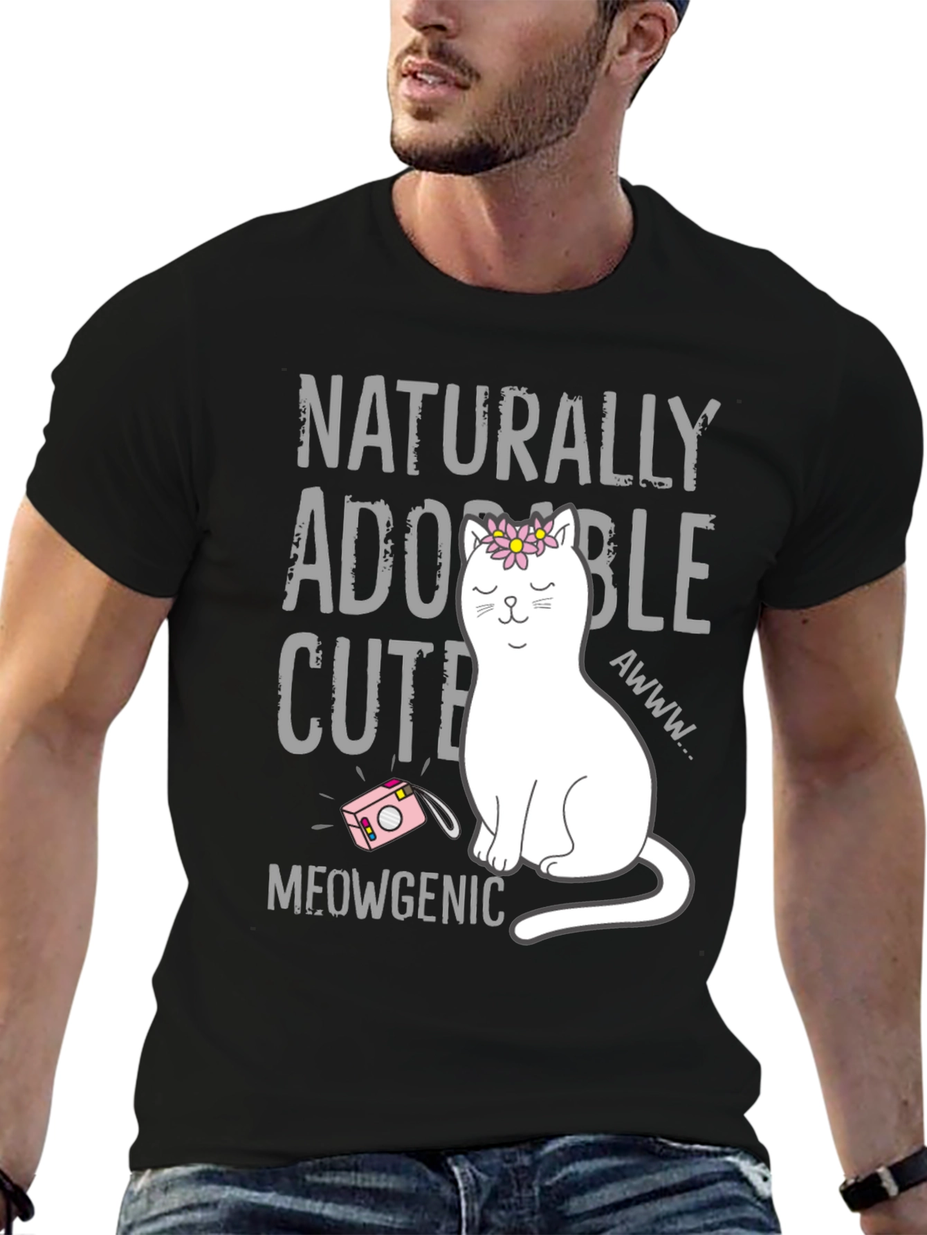 Naturally Adorable Cute Cat Graphic T-Shirt