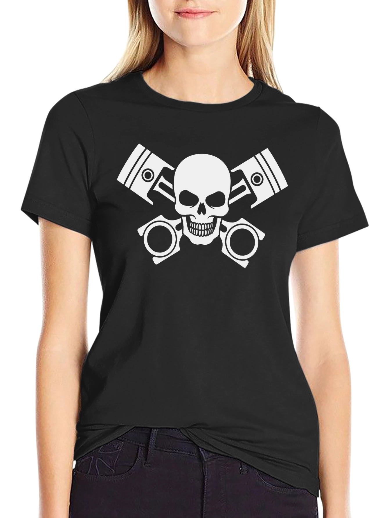 Skull & Pistons Black T-Shirt - Biker Style