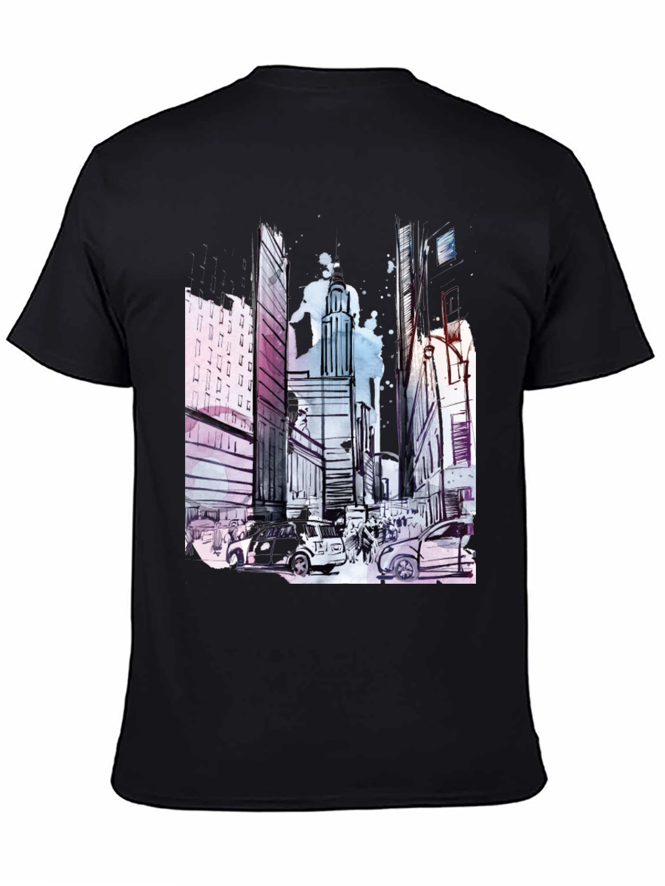 Urban Sketch Black T-Shirt: Cityscape Design