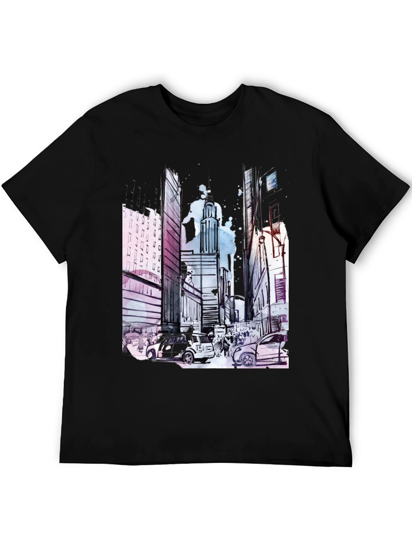 Urban Sketch Black T-Shirt: Cityscape Design