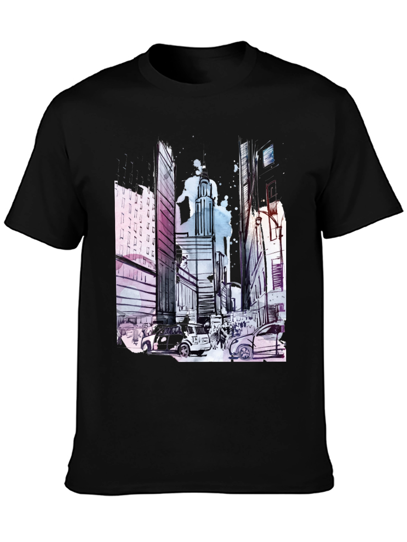 Urban Sketch Black T-Shirt: Cityscape Design