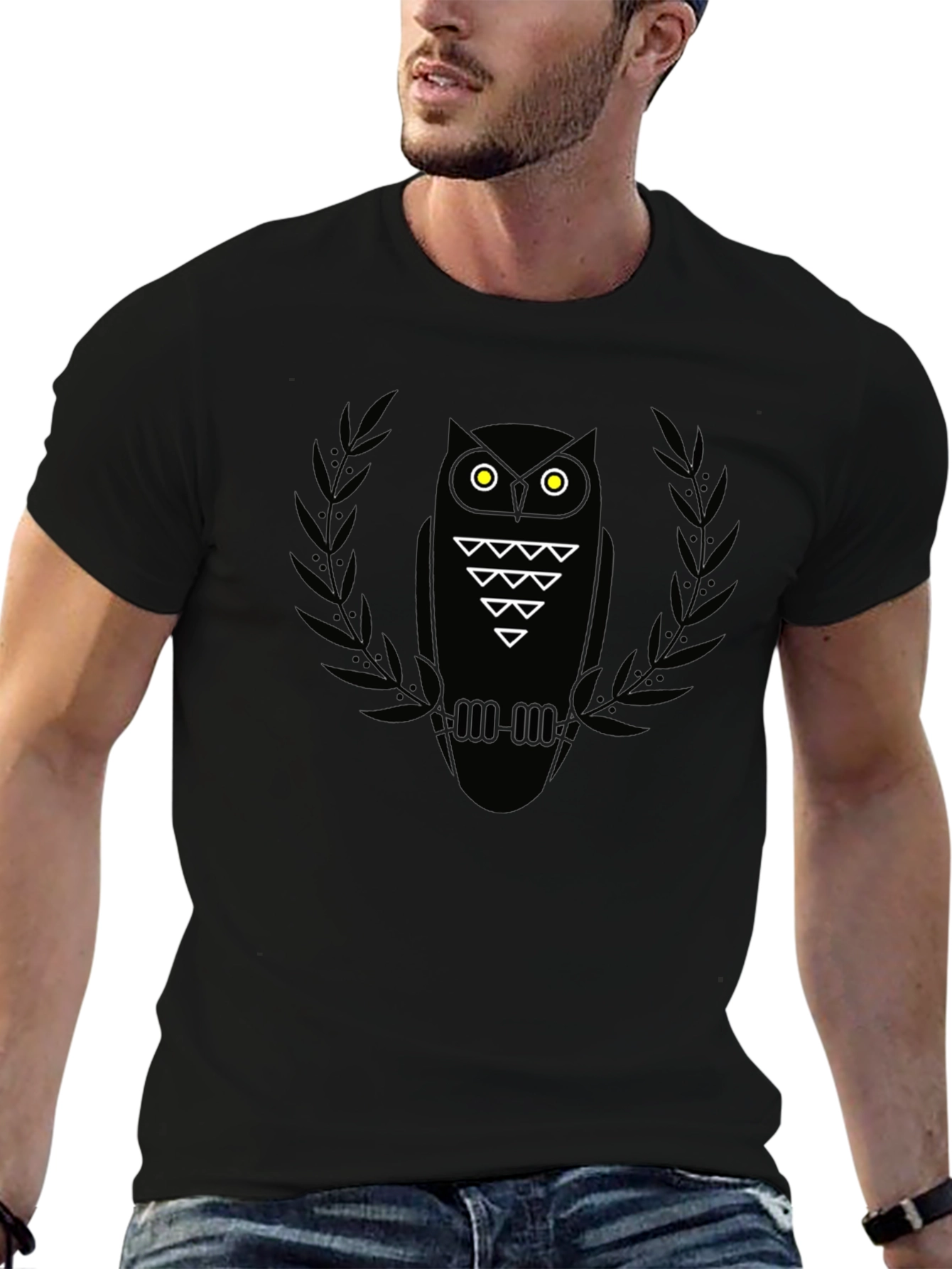 Mens Black Owl Graphic Tee - Modern Style