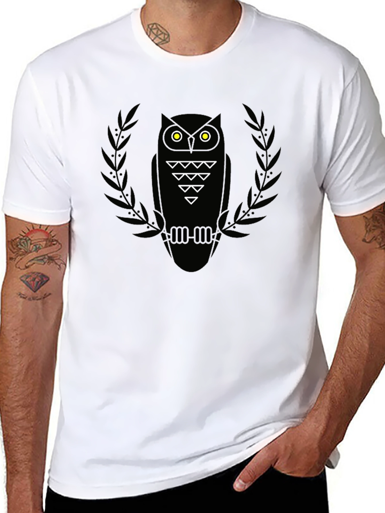 Mens Black Owl Graphic Tee - Modern Style