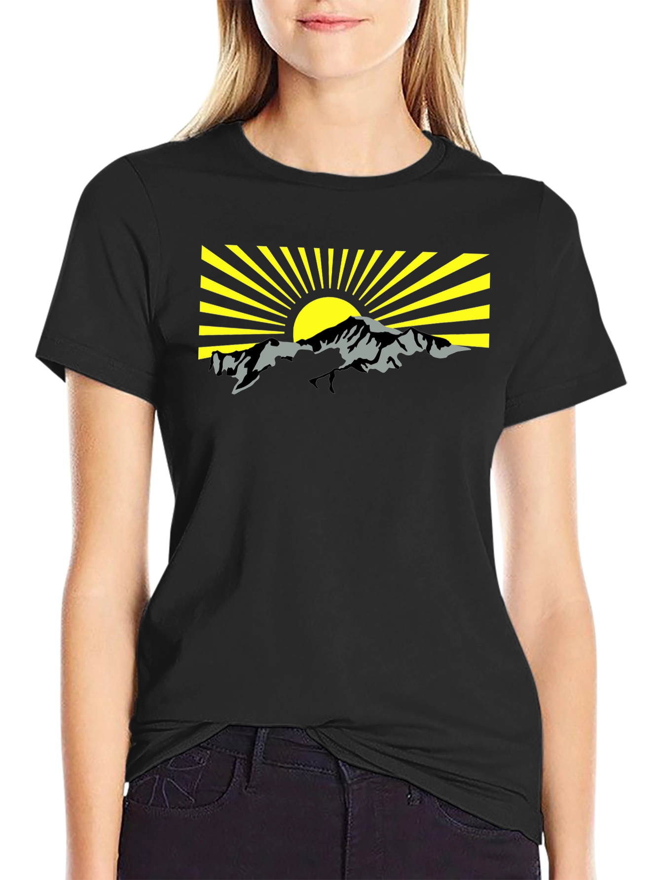 Mountain Sunrise Graphic Tee - Black Cotton T-Shirt