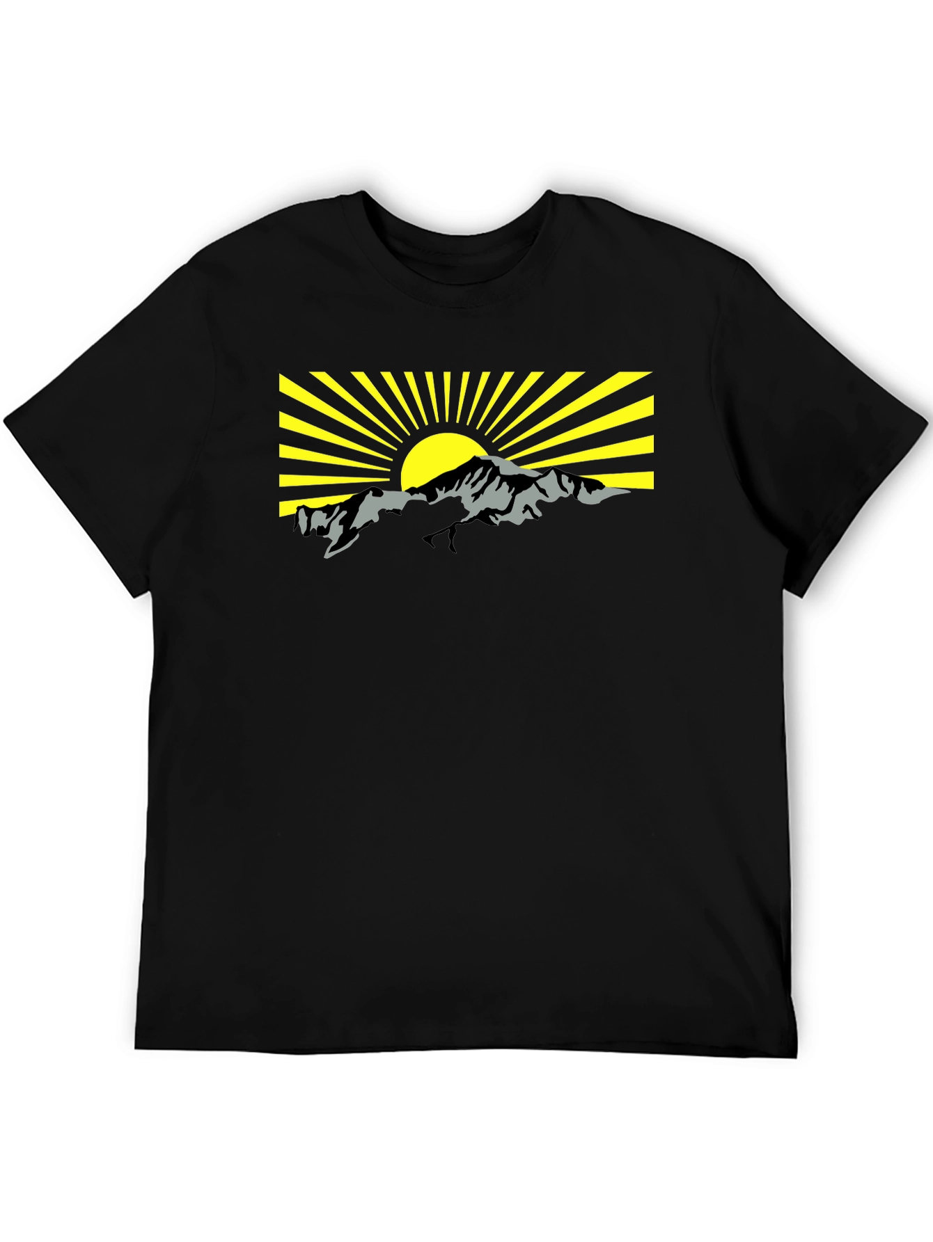 Mountain Sunrise Graphic Tee - Black Cotton T-Shirt