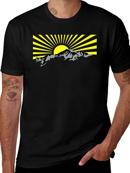 Mountain Sunrise Graphic Tee - Black Cotton T-Shirt