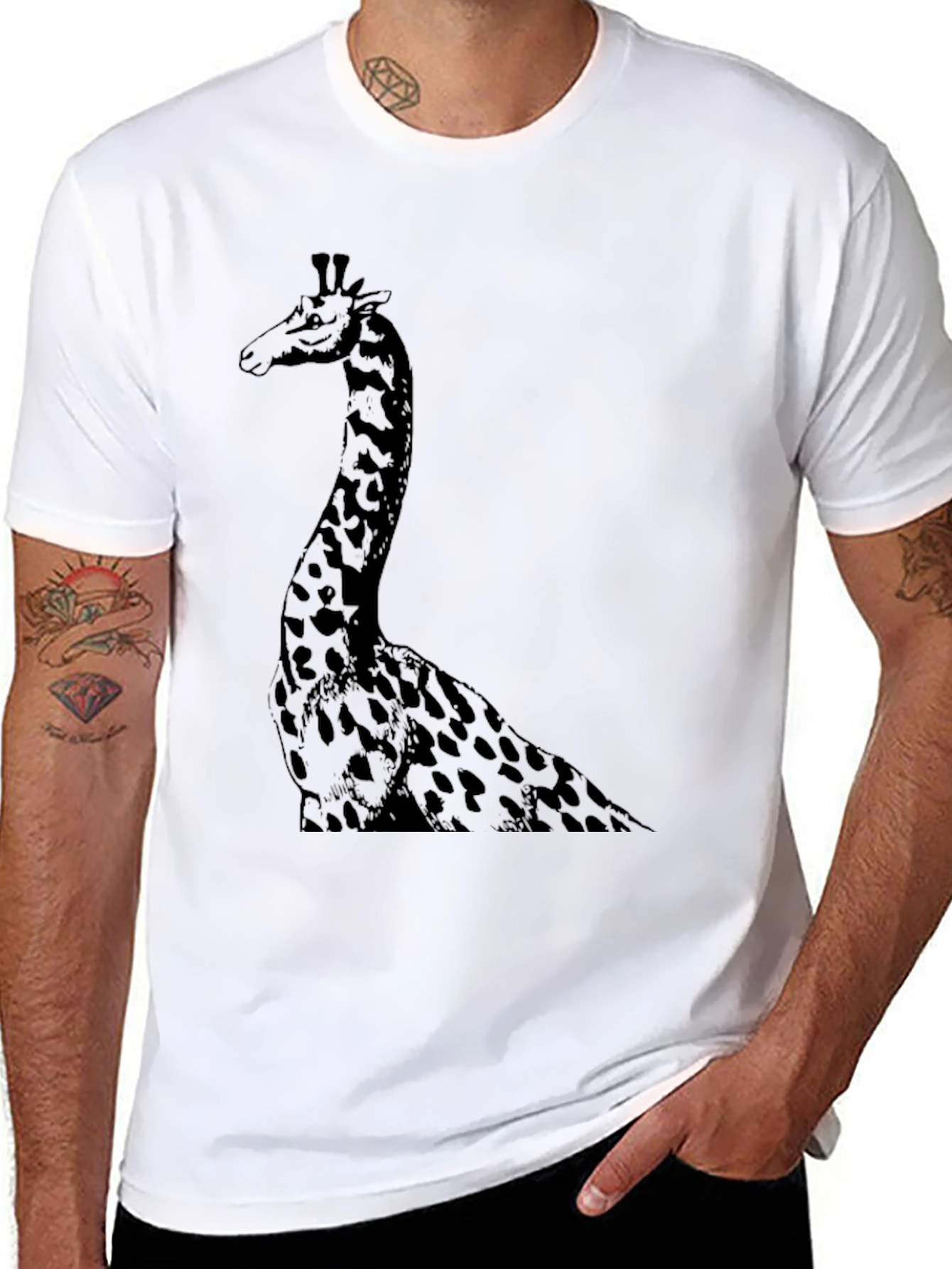 Giraffe Graphic Tee - Mens Black Cotton T-Shirt