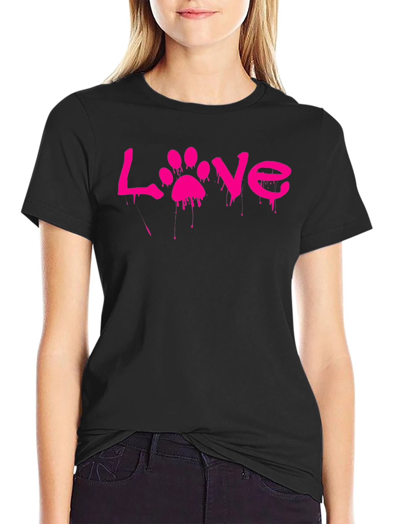 Love Paw Print Graphic T-Shirt - Black