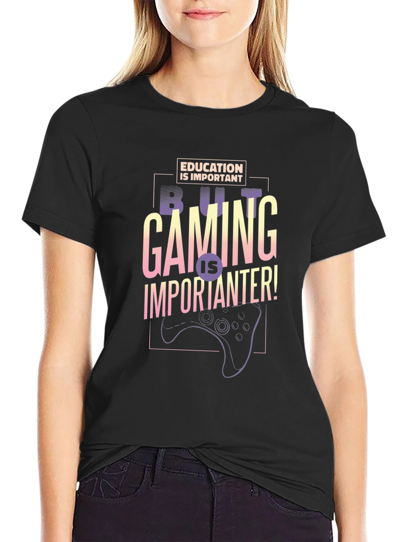 Gaming is Importanter Black Graphic Tee