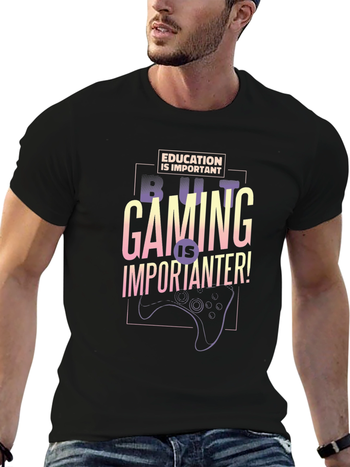 Gaming is Importanter Black Graphic Tee